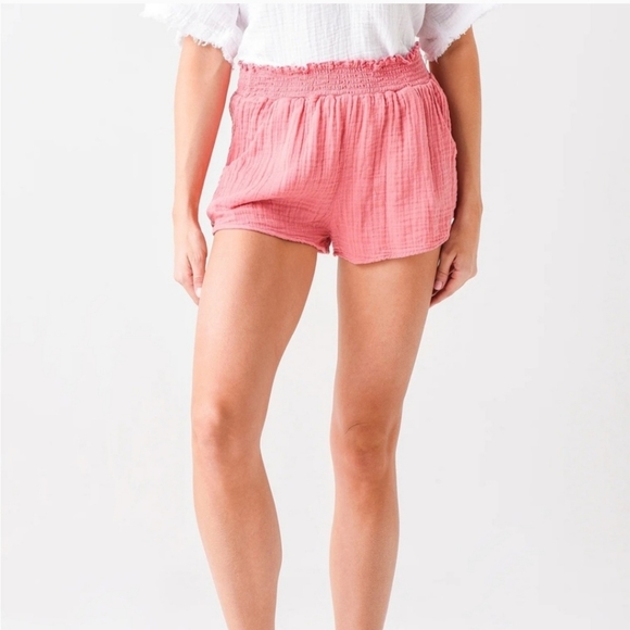 STARKX Elastic High Waist Short Crinkle Gauze Cotton Lime Green Pockets L 9 10 - Picture 5 of 12